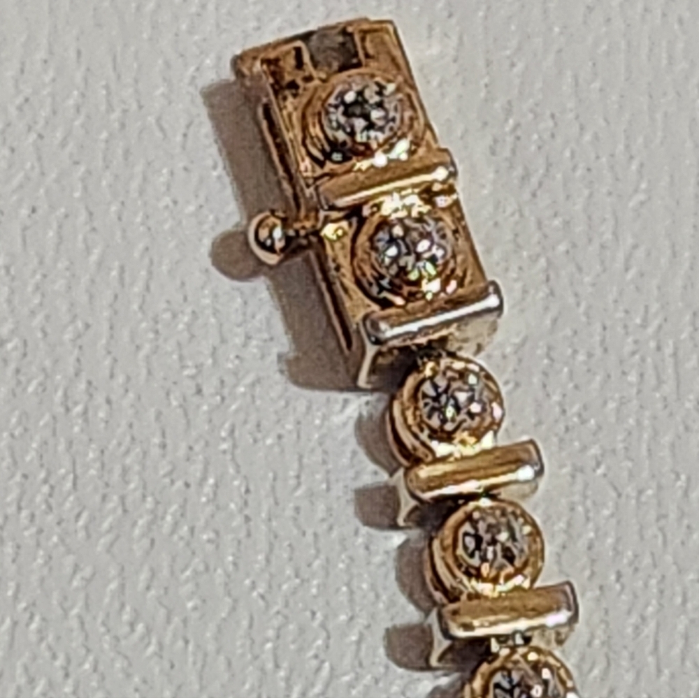 Vintage Gold Tone Sterling Silver Tennis Bracelet - Picture 9 of 11